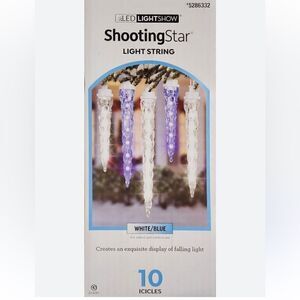 Gemmy Lightshow Shooting Star White/Blue LED Icicle Lights, 10 Icicles, New